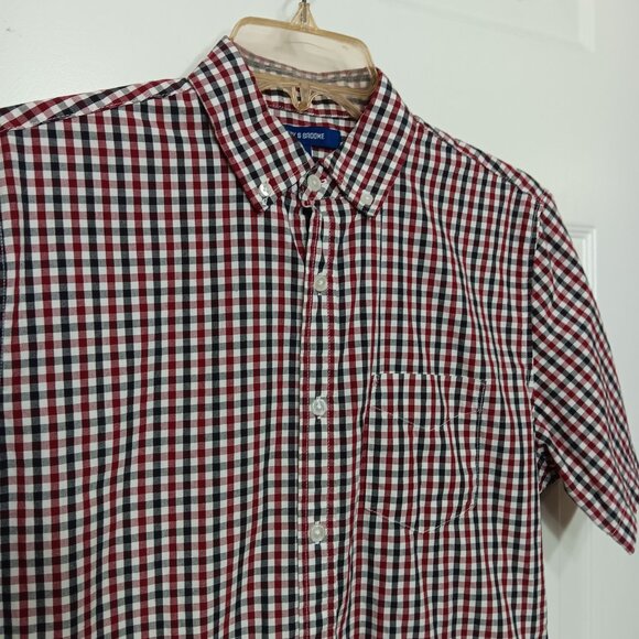 Mens Bowery & Brooke size small plaid button up shirt White Red Grey Black D18 - Picture 4 of 7